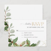 Cartons Réponse Élégantes étoiles dorées de houx et de baie pour m (Devant / Derrière)