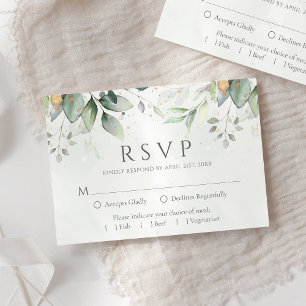 Cartons Réponse Élégantes feuilles d'eucalyptus verdure or mariage