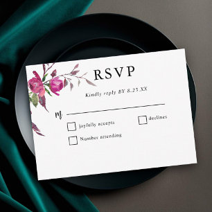 Cartons Réponse Élégantes fleurs roses violettes de mariage de pri