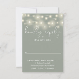 Cartons Réponse Élégantes Guirlandes Lumineuses Vert Sauge Mariage