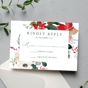 Cartons Réponse Élégantes Poinsettias Aquarelle Mariage d'Hiver