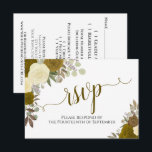 Cartons Réponse Élégantes Roses Dorées Calligraphie Florale Répons<br><div class="desc">Ces magnifiques cartes RSVP faciliteront la réponse de vos invités à votre invitation de mariage. Elles présentent un élégant design floral boho avec une calligraphie script en dentelle et des roses peintes à la main à l'aquarelle dans des tons de jaune et d'or. Le verso de la carte est un...</div>