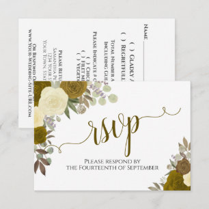 Cartons Réponse Élégantes Roses Dorées Calligraphie Florale Répons