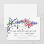 Cartons Réponse Élégantes roses lavande à l'aquarelle (Devant / Derrière)