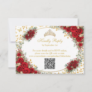 Cartons Réponse Élégantes Roses Rouges Papillons Dorés Quinceañera