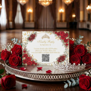 Cartons Réponse Élégantes Roses Rouges Papillons Dorés Quinceañera