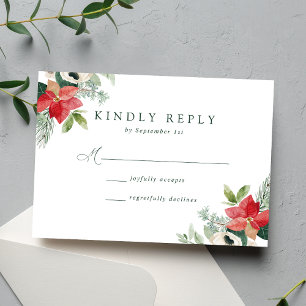 Cartons Réponse Élégants Poinsettias Aquarelle Mariage d'Hiver