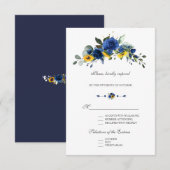 Cartons Réponse Élégants Tournesols Fleurs Bleu Marine Mariage (Devant / Derrière)