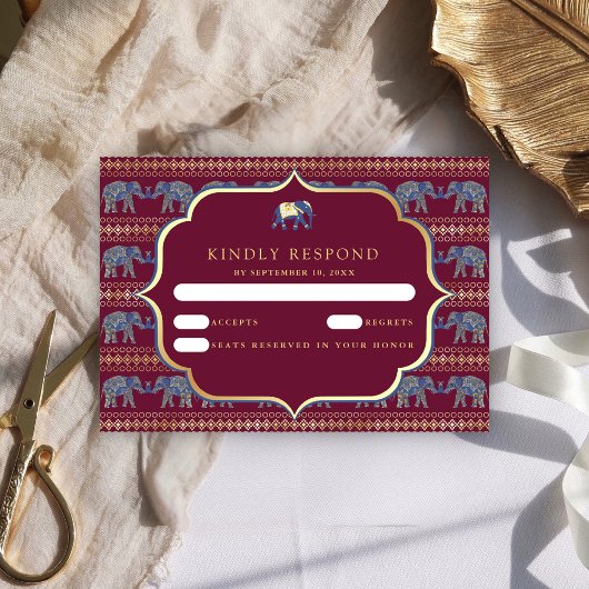 Cartons Réponse Élément indien de mariage à l'éléphant de Bourgogn