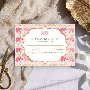 Cartons Réponse Élément indien de mariage à l'éléphant rose et or