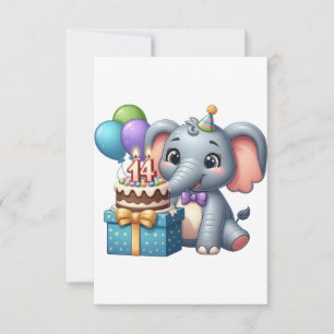 Cartons Réponse Éléphant d'anniversaire 14 ans