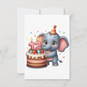 Cartons Réponse Éléphant Mignon 12e Anniversaire