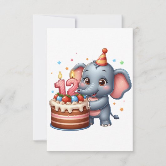 Cartons Réponse Éléphant Mignon 12e Anniversaire (Devant)