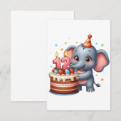 Cartons Réponse Éléphant Mignon 12e Anniversaire (Devant / Derrière)