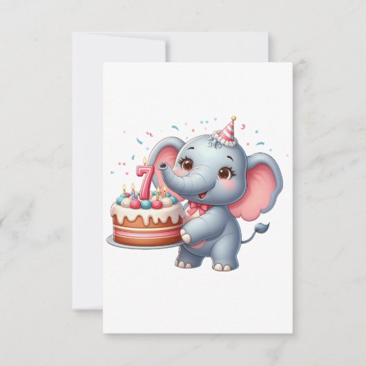 Cartons Réponse Éléphant Mignon 7ème Anniversaire (Devant)