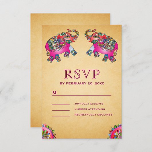 Cartons Réponse Eléphants ethniques dynamiques Mariage indien (Devant / Derrière)