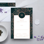 Cartons Réponse Emerald Dusty Rose Gold Monogram Mariage Wreath