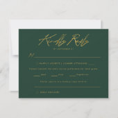 Cartons Réponse Emerald Gold manuscrit Script élégant mariage (Devant)