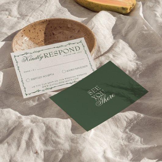 Cartons Réponse Emerald Green Branches Boho Old Money Wedding