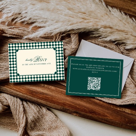 Cartons Réponse Emerald Green Checkered Old Money QR Code Wedding
