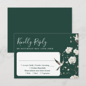 Cartons Réponse Emerald Green Chinoiserie Floral Garden Wedding (Devant / Derrière)