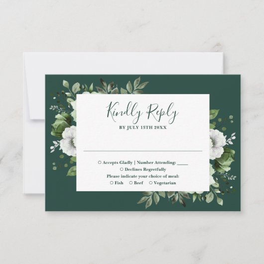 Cartons Réponse Emerald Green Elegant Botanical Floral Mariage (Devant)