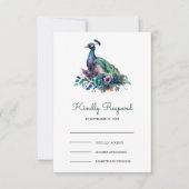 Cartons Réponse Emerald Green Floral Peacock Wedding (Devant)