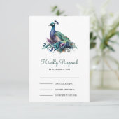 Cartons Réponse Emerald Green Floral Peacock Wedding (Debout devant)