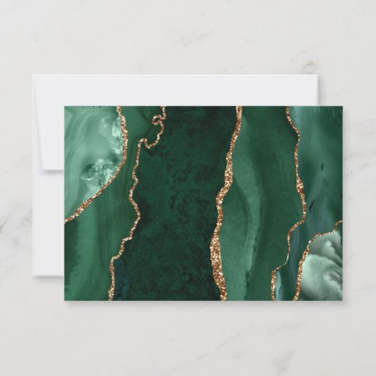 Cartons Réponse Emerald Green Gold Agate Mariage foncé (Dos)