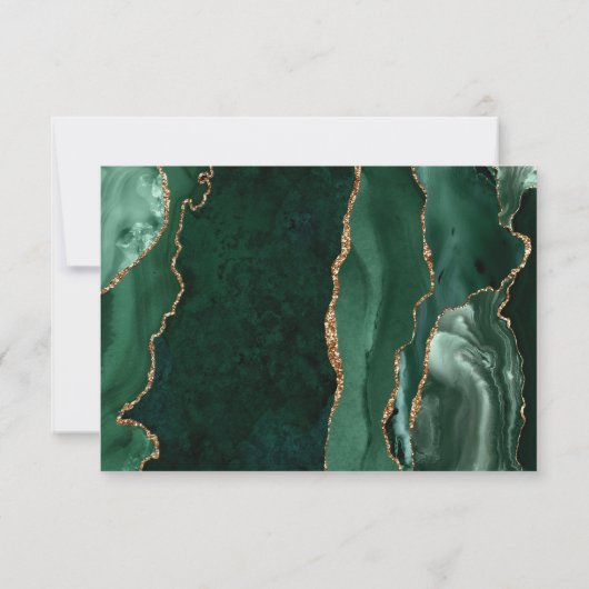 Cartons Réponse Emerald Green Gold Agate Mariage foncé (Dos)