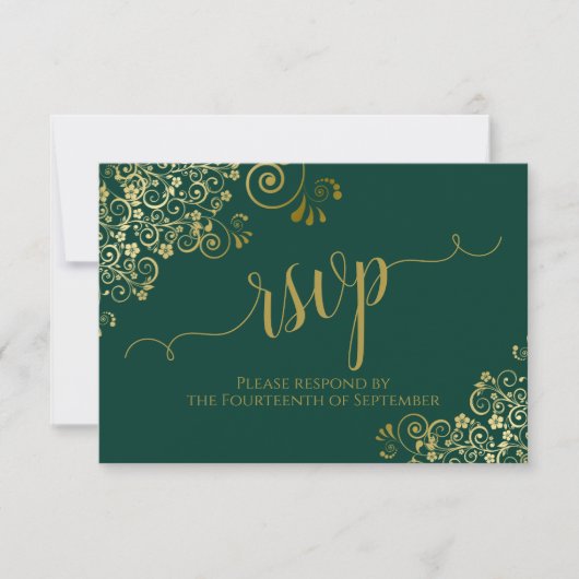 Cartons Réponse Emerald Green & Gold Elegant Mariage de calligraph (Devant)