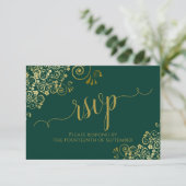 Cartons Réponse Emerald Green & Gold Elegant Mariage de calligraph (Debout devant)