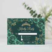 Cartons Réponse Emerald Green Gold Quinceanera Reply (Debout devant)