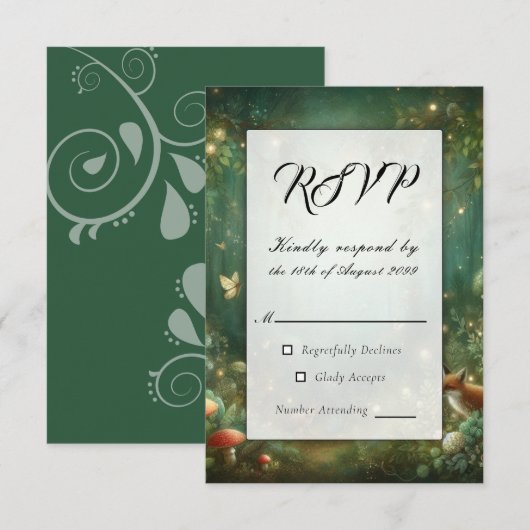 Cartons Réponse Emerald Green Mariage forestier enchanté (Devant / Derrière)