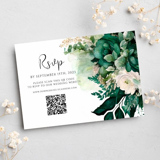Cartons Réponse Emerald Green QR Code Floral Botanal Mariage