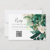 Cartons Réponse Emerald Green QR Code Floral Botanal Mariage (Devant)