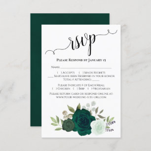 Cartons Réponse Emerald Green Roses Elegant Boho Chic Mariage