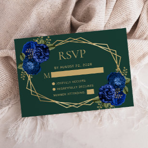 Cartons Réponse Emerald Green Royal Blue Floral Mariage or