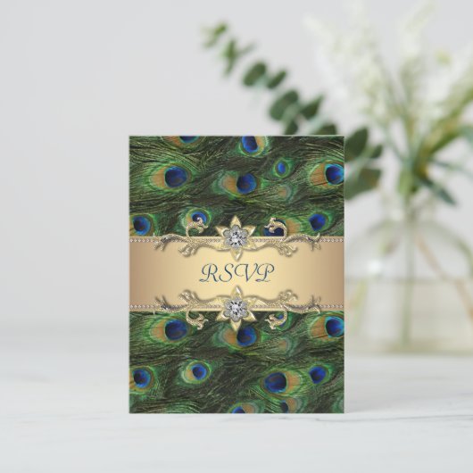 Cartons Réponse Emerald Green Royal Indian Peacock Mariage (Debout devant)