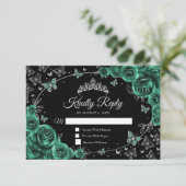 Cartons Réponse Emerald Green Silver Quinceanera Reply (Debout devant)