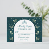 Cartons Réponse Emerald Green Tiara Butterflies Quinceañera (Debout devant)