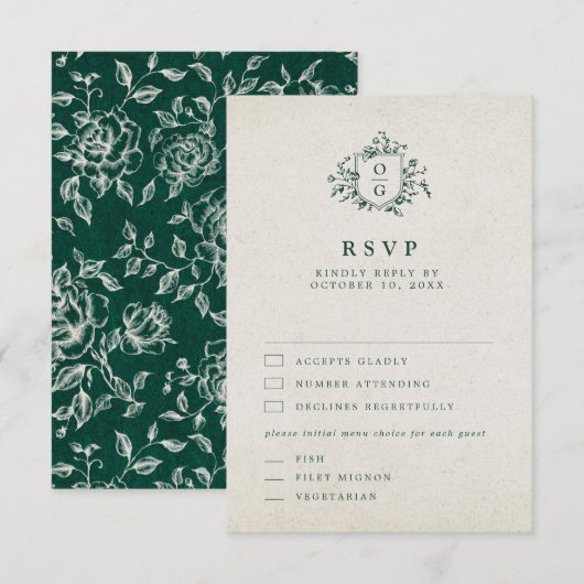 Cartons Réponse Emerald Greenery Mariage botanique Vintage (Devant / Derrière)