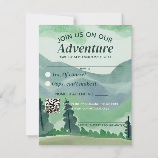 Cartons Réponse Emerald Greenery Mountain Pine QR Code Mariage (Devant)