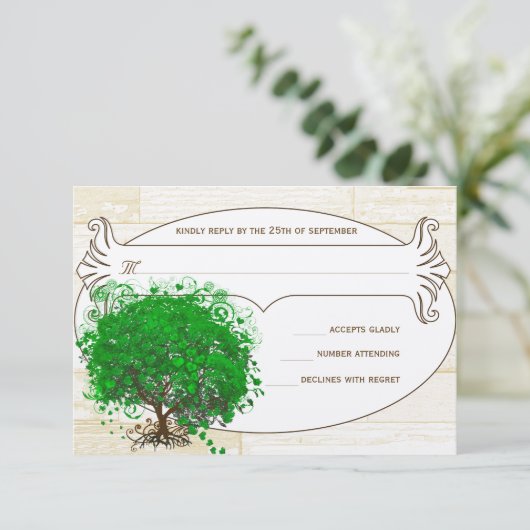 Cartons Réponse Emerald Heart Leaf Tree Grange Mariage en bois RSV (Debout devant)