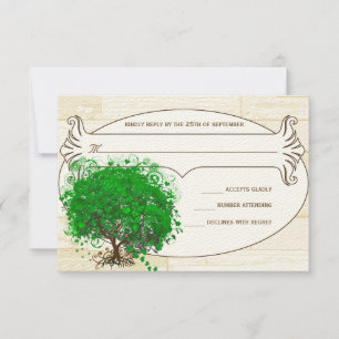 Cartons Réponse Emerald Heart Leaf Tree Grange Mariage en bois RSV