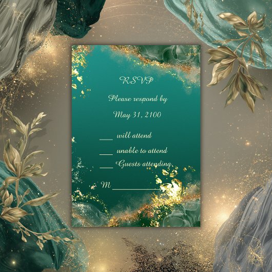 Cartons Réponse émeraude or vert bijou mariage