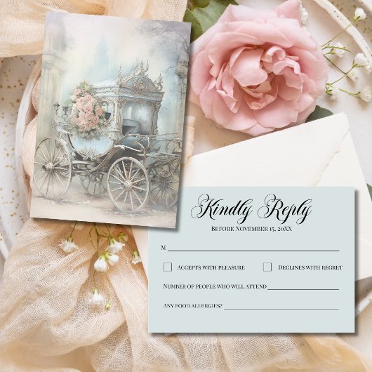 Cartons Réponse Enchanted Floral Carriage Fairytale Wedding Mail