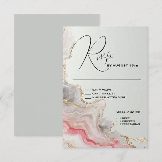 Cartons Réponse Encre fluide d'agate rose élégante (Devant / Derrière)