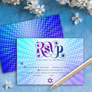 Cartons Réponse Entrée Bat Mitzvah Rétro Boho Dégradé Bleu Violet