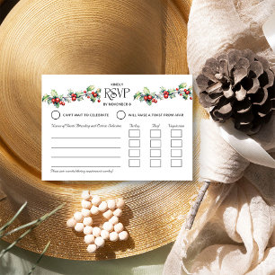 Cartons Réponse Entrée de mariage hivernal avec houx et baies roug